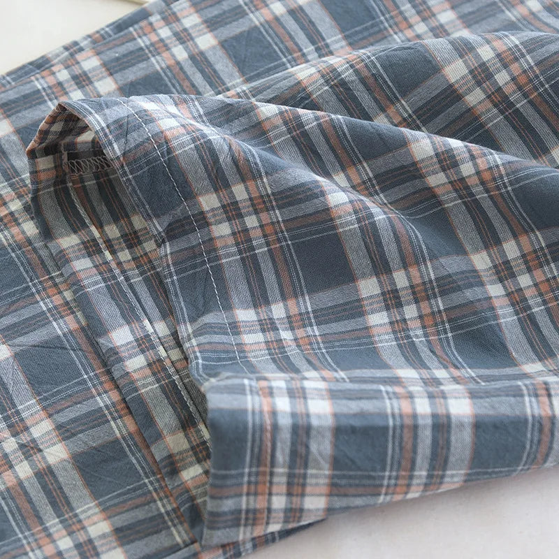 2026 New Spring and Autumn Men's Sleeper Pants 100% Cotton Gauze Japanese Checkered Pants Elastic Waist Home Pants Sleepwear