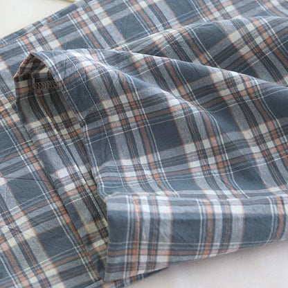 2026 New Spring and Autumn Men's Sleeper Pants 100% Cotton Gauze Japanese Checkered Pants Elastic Waist Home Pants Sleepwear