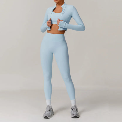 3PCS Yoga Set Gym Clothes 2 PCS Sportswear Women Yoga Suits Fitness Set women's Tracksuits Sports Jacket Long Sleeve Gym Legging