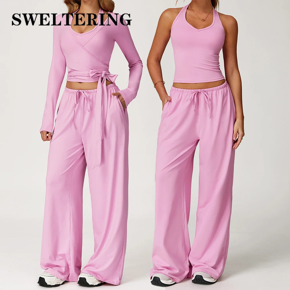 2/3PCS Fitness Suit Women Deep V Yoga Bra Flared pants Sports Suit Gym Tracksuits Female High Waist Bell Bottom Athletic Wear