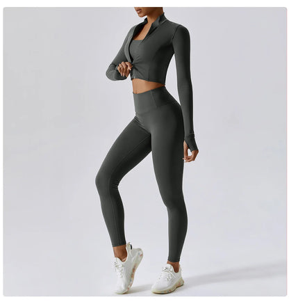 3PCS Yoga Set Gym Clothes 2 PCS Sportswear Women Yoga Suits Fitness Set women's Tracksuits Sports Jacket Long Sleeve Gym Legging