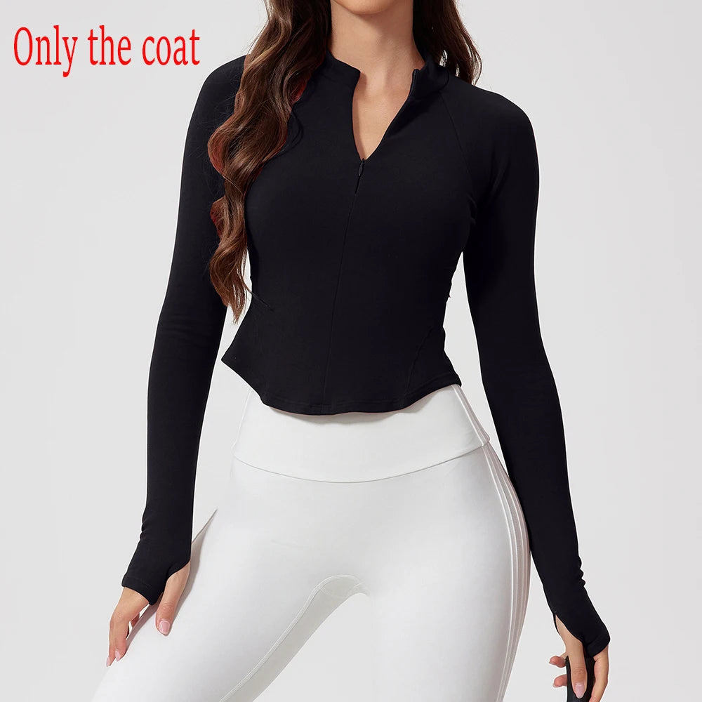 Half Zipper Running Fitness Jacket Outdoor Sports Long Sleeved Women Slim Gym Workout Top Female Yoga Clothes Quick Dry Jacket