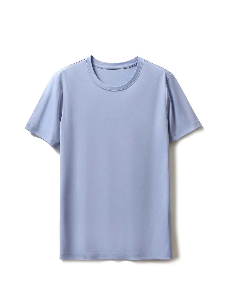 SuyaDream,Women Solid T shirts, 10%Silk 58%Cotton, V Neck, Short Sleeved Tee, 2025 Summer Candy Colors Basic Cozy Top