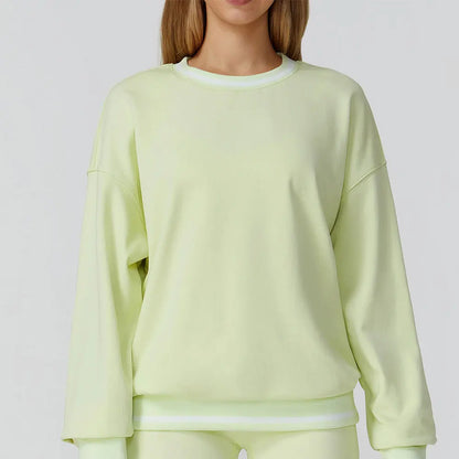 Women Long Sleeved New Winter Color Blocking Hoodie Outdoor Casual Running Sports Top Loose Round Neck Top Fashionable Hoodie