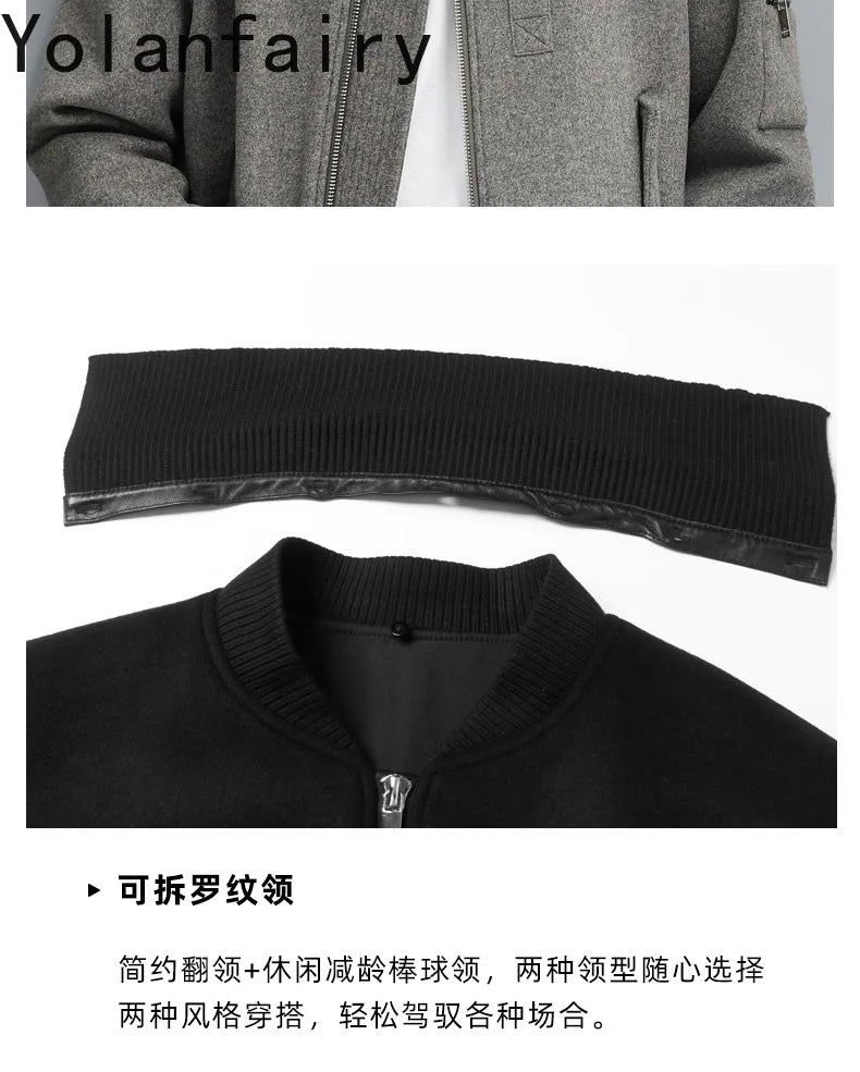 YOLANFAIRY 2025 Light Luxury 95% Wool 5% Cashmere Coats for Men Fashion Woolen Jacket Man Clothing Detachable Lapel Wool Coat