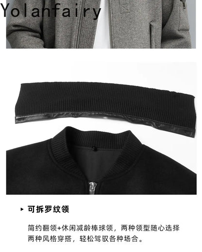 YOLANFAIRY 2025 Light Luxury 95% Wool 5% Cashmere Coats for Men Fashion Woolen Jacket Man Clothing Detachable Lapel Wool Coat