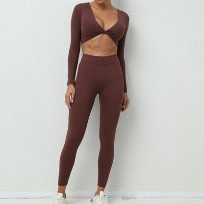 Yoga Set Women Clothes Workout Set 2 Pieces Sportswear Gym Clothing Fitness Long Sleeve Crop Top High Waist Leggings Sports Suit