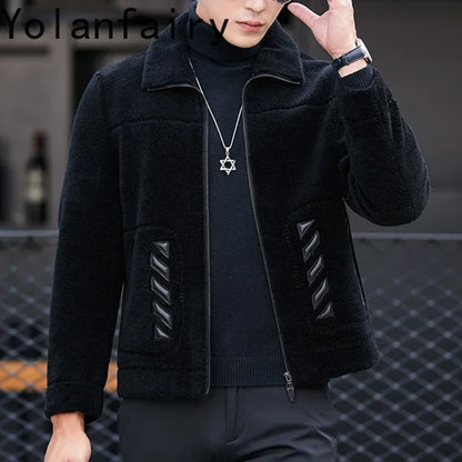 YOLANFAIRY Genuine Leather Men Sheep Sheared Grain Lamb Fur Coat Men Real Woolen Jackets Men's Clothing Mens Fur Jacket Coat