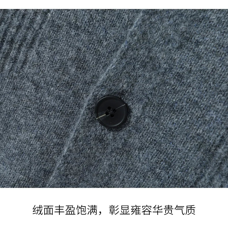 100% Merino Wool Men's Lapel Collar Knit Cardigan Coat 2025 Spring/ Autumn New POLO Neck Business Casual Cashmere Jacket Sweater