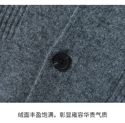 100% Merino Wool Men's Lapel Collar Knit Cardigan Coat 2025 Spring/ Autumn New POLO Neck Business Casual Cashmere Jacket Sweater