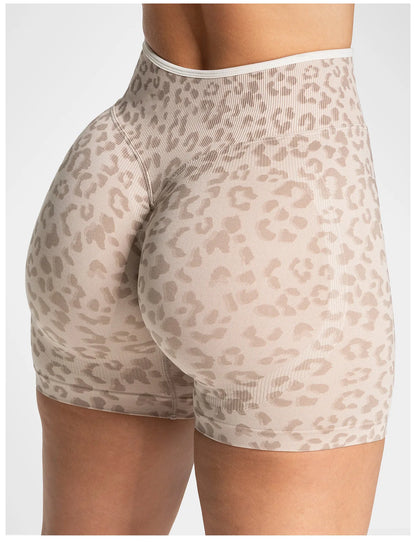 Leopard Print Yoga Shorts Women Seamless High Waist Workout Shorts Fitness Yoga Lift Butt Fitness Yoga Gym Running Short Pants