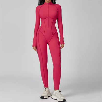 TRY TO BN Gym Jumpsuit Half Zipper Sports Stripe Fitness Bodysuit One-Piece Workout Activewear Tights Woman Suits Yoga Clothing