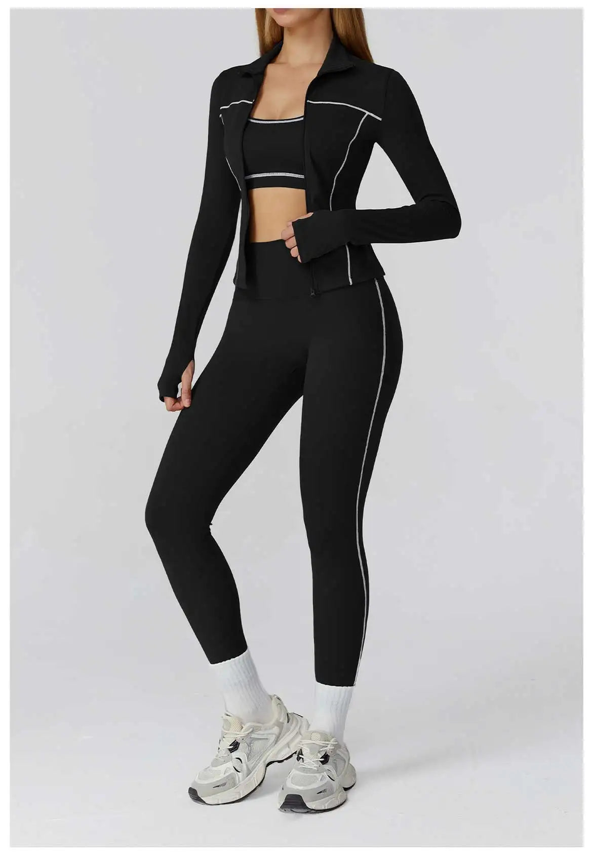 3PCS Yoga Set Women Workout Set 2 Pieces Sportswear Yoga Suit Gym Clothing Fitness Zipper Long Sleeve Sports High Waist Leggings
