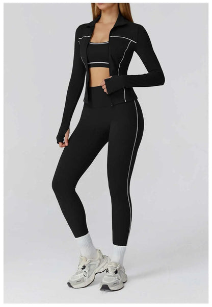 3PCS Yoga Set Women Workout Set 2 Pieces Sportswear Yoga Suit Gym Clothing Fitness Zipper Long Sleeve Sports High Waist Leggings