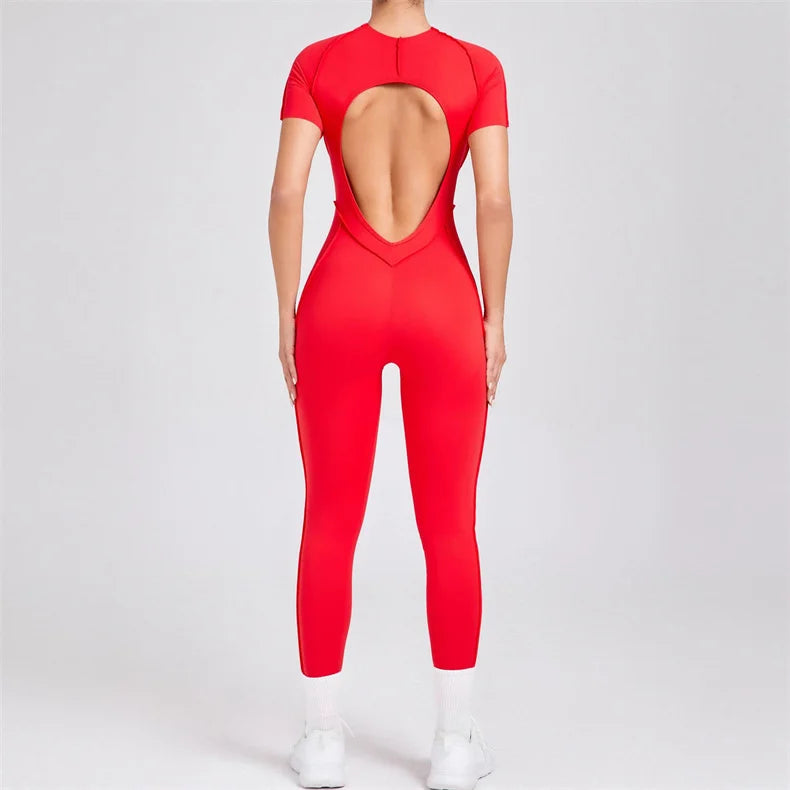 TRY TO BN Sport Jumpsuit Short Sleeves Backless Fitness Yoga Pant Workout Bodysuit One Piece Sportswear Tights Women Gym Clothes