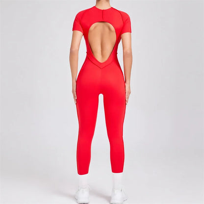TRY TO BN Sport Jumpsuit Short Sleeves Backless Fitness Yoga Pant Workout Bodysuit One Piece Sportswear Tights Women Gym Clothes