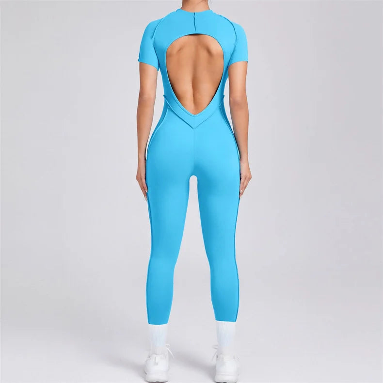 TRY TO BN Sport Jumpsuit Short Sleeves Backless Fitness Yoga Pant Workout Bodysuit One Piece Sportswear Tights Women Gym Clothes