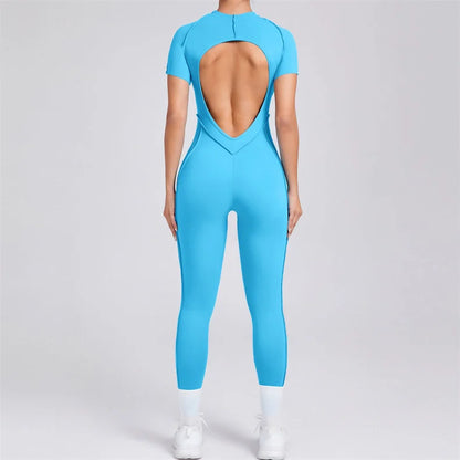 TRY TO BN Sport Jumpsuit Short Sleeves Backless Fitness Yoga Pant Workout Bodysuit One Piece Sportswear Tights Women Gym Clothes