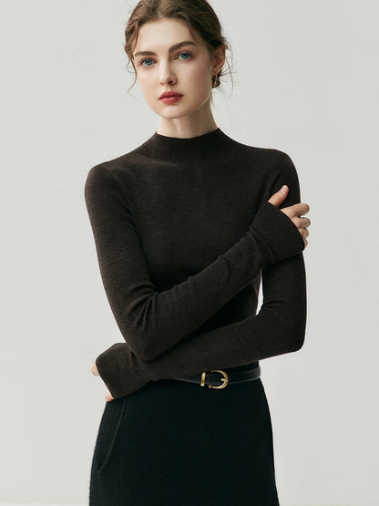 CHICUU Women 100% Wool Sweater Machine Washable Mock Neck Pullover 18-Thread Worsted Cashmere Knitwear   Autumn Winter Clothes