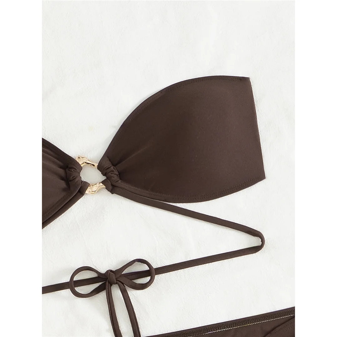 New Bandeau With Skirt Bikini Women Swimwear Female Swimsuit Three-pieces Bikini set High Leg Cut Bather Bathing Suit Swim V6264