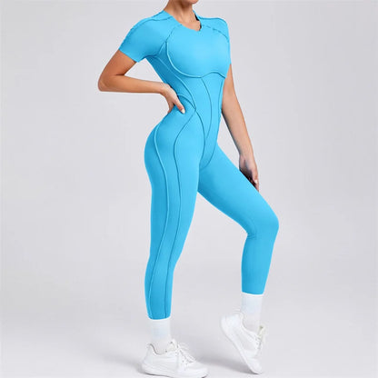 TRY TO BN Sport Jumpsuit Short Sleeves Backless Fitness Yoga Pant Workout Bodysuit One Piece Sportswear Tights Women Gym Clothes