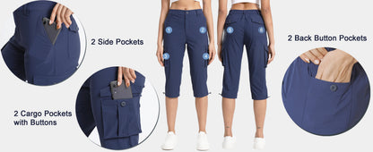 TACVASEN Summer Quick Dry Cargo Capri Pants Womens Outdoor Hiking Knee Length Joggers Lightweight Waterproof Shorts 6 Pockets