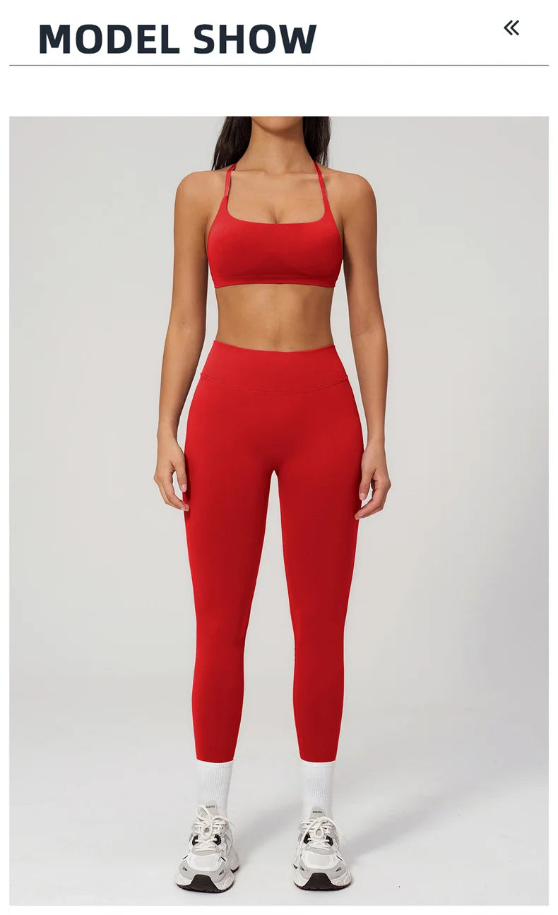 TRY TO BN Women Tracksuit 2 Piece Yoga Set Cross Bra High Waist V Waist Leggings Tummy Control Butt Lifting Workout Running Gym
