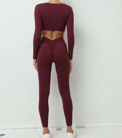Yoga Set Women Clothes Workout Set 2 Pieces Sportswear Gym Clothing Fitness Long Sleeve Crop Top High Waist Leggings Sports Suit
