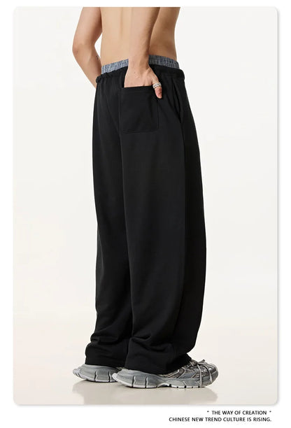 Custom LOGO Men's 2025 Summer 280G American Neutral Wind Splicing Double Waist Wide Leg Pants Sports Straight Couple Sweatpants