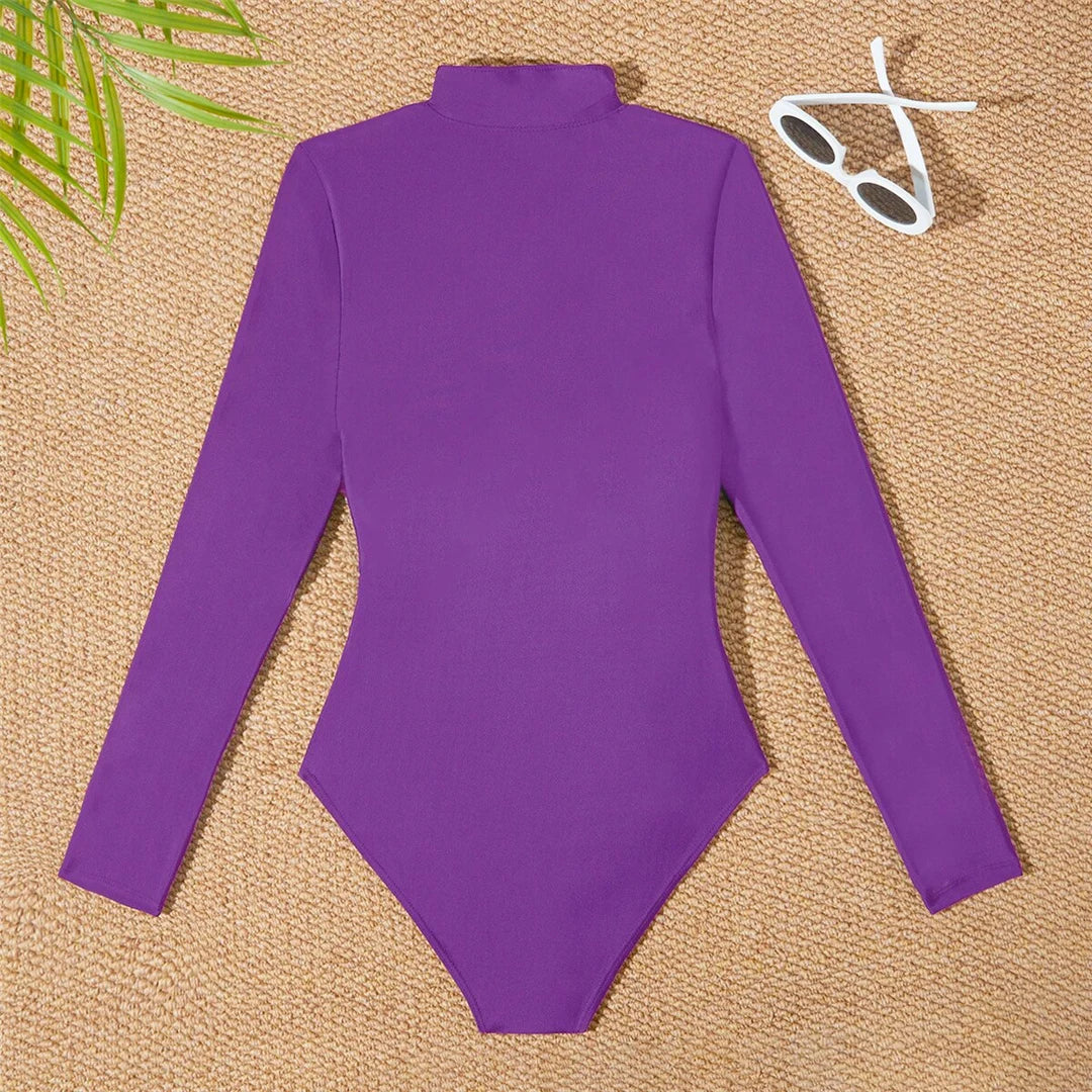 S - 2XL 4 Colors Long Sleeve With Zipper Surf Rash Guard One Piece Swimsuit Women Swimwear Female Bather Bathing Suit Swim V6266