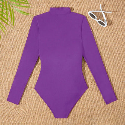 S - 2XL 4 Colors Long Sleeve With Zipper Surf Rash Guard One Piece Swimsuit Women Swimwear Female Bather Bathing Suit Swim V6266