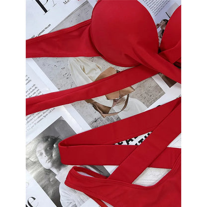 Sexy Wrap Around High Waist Bikini Female Swimsuit Women Swimwear Two-pieces Bikini set Bandage Bather Bathing Suit Swim V3115