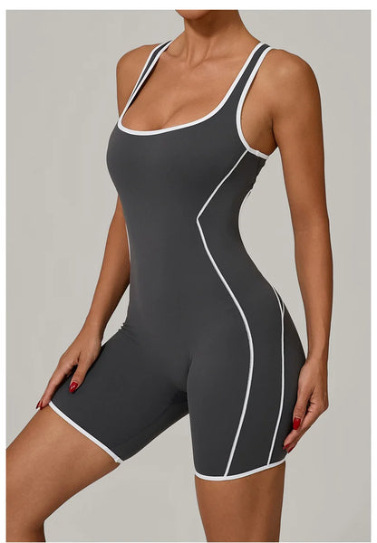 TRY TO BN Yoga Jumpsuit Sports Hollow Back Breathable Contrasting Color Bodysuit Fitness One Piece Set Running Gym Woman Clothes