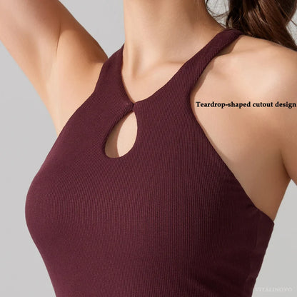 VITALINOVO Women's Tank Top High Neck Ribbed Raceback Going Out Basic Tops with Built-in Bra Summer Sleeveless Yoga Slim Fitted