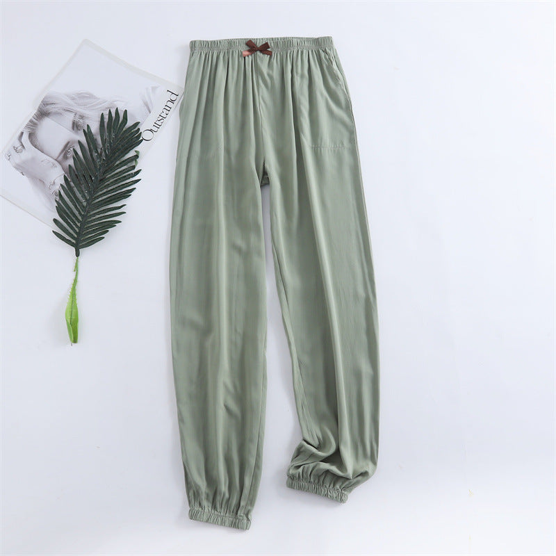 Spring and summer new women's trousers 100% viscose leg + straight casual breathable comfortable plus size home sleep pants cute