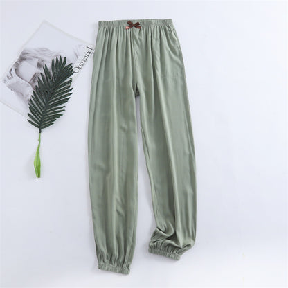 Spring and summer new women's trousers 100% viscose leg + straight casual breathable comfortable plus size home sleep pants cute
