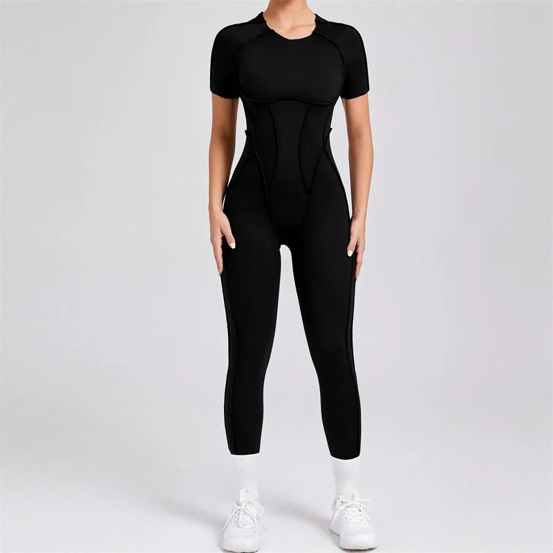 TRY TO BN Sport Jumpsuit Short Sleeves Backless Fitness Yoga Pant Workout Bodysuit One Piece Sportswear Tights Women Gym Clothes