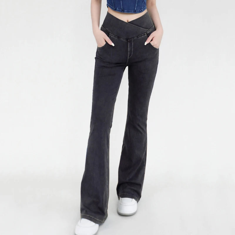 SOISOU Sexy Jeans For Women Leggings Yoga Pants Denim Bell-bottoms Soft Elastic Breathable High waist 4 Pockets Women's Pants