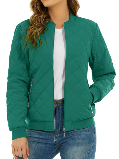 TACVASEN Padded Warm Jackets Womens Fashion Retro Pilot bomber Jackets Diamond Quilted Coats Full Zip Up Pockets Casual Outwear