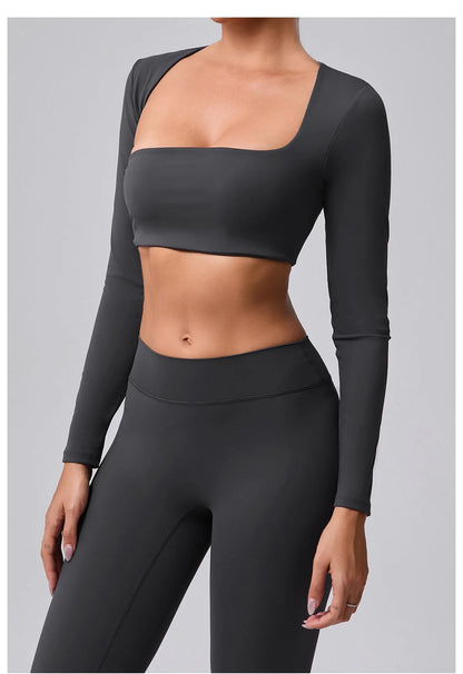 Women Yoga Shirts Crop Top Sexy Long Sleeves Shirts for Women Yoga Sports Running Fitness Gym Clothes Push Up Workout Tops