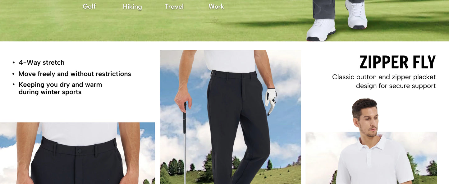 TACVASEN Winter Golf Pants for Men Fleece Lined Work Business Casual Dress Slacks Water Resistant Stretch Warm Trousers