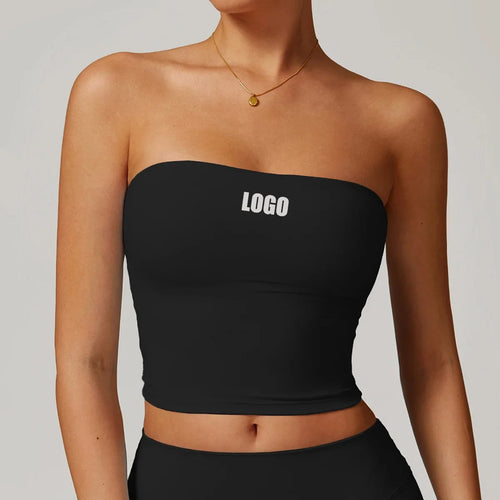 Custom LOGO Women's Strapless Tube Top Sexy Back Sports Underwear Women's Shockproof Quick-Drying Fitness Yoga Top