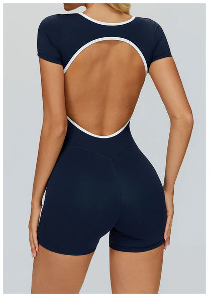 TRY TO BN Gym Jumpsuit Sports Hollow Back Women's Breathable Contrasting Colors Bodysuit Fitness One Piece Running Yoga Clothing