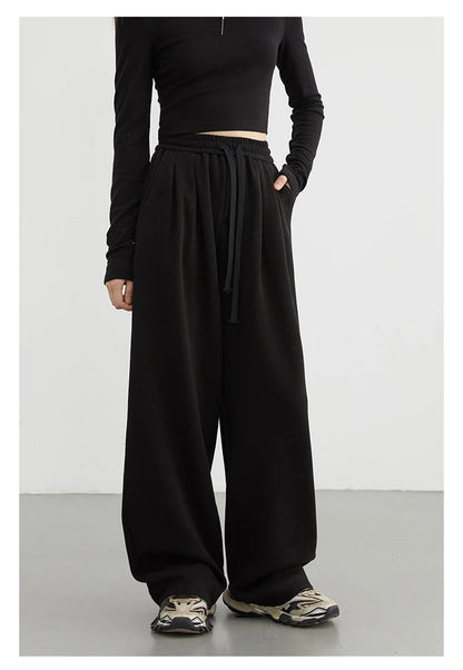 CHIC VEN Women's Pant Streetwear Solid Loose New Drawstring Sports Casual Trousers High Waisted Pants Autumn Winter 2025