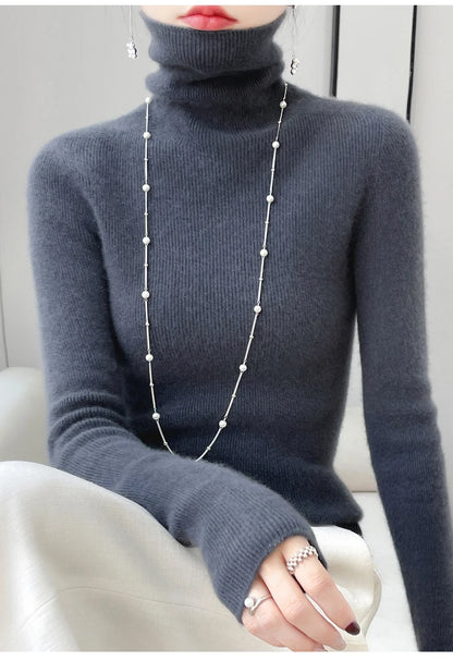 100% Merino Wool Long-sleeved Turtleneck Pullover Women's Autumn Winter Slim Sweater Basic Women's Clothes Cashmere Sweater