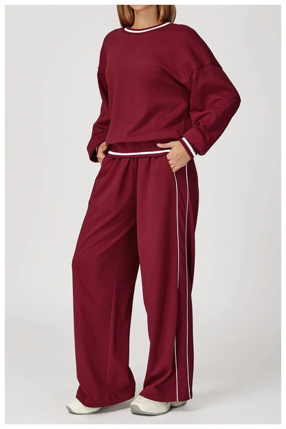 Custom LOGO women's new casual sweater wide-leg trousers comfortable outdoor fashion sports jogging shorts cycling two-piece set