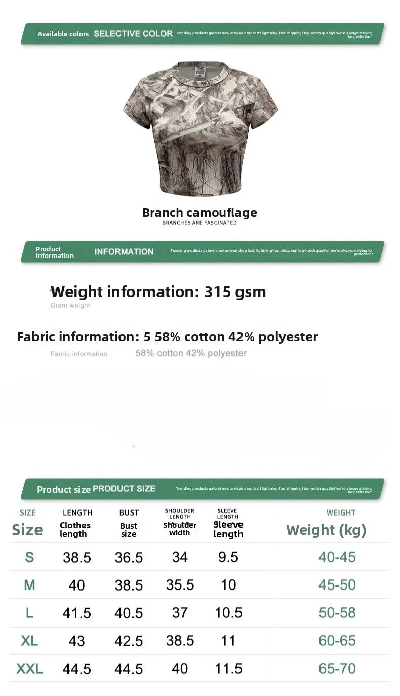 Custom LOGO women's 315G cotton polyester summer short front shoulder camouflage short-sleeved T-shirt vest casual sports suit