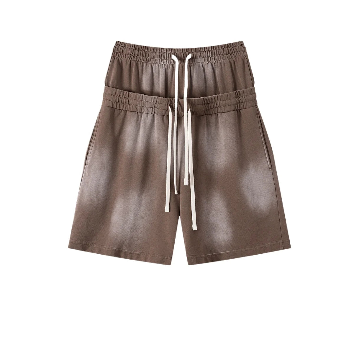 Custom LOGO men's 320G heavy 100% washed and old double waist high waist medium pants loose casual sports five-point shorts