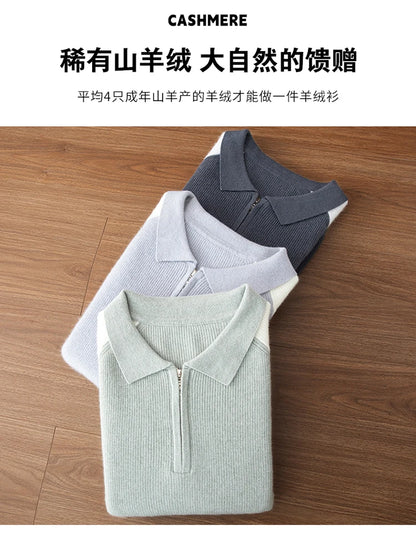100% Cashmere Polo Sweater Autumn Winter Basic Smart Casual Long Sleeve Men's Pullover Cashmere Knitwear Soft Comfy Clothing Top