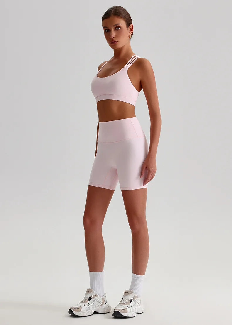 Solid Color High Impact Solid Gym Yoga Set Tight Legging Fitness Cross-back straps Bra Top 2pcs Soft Sport Suit  Women Sportwear